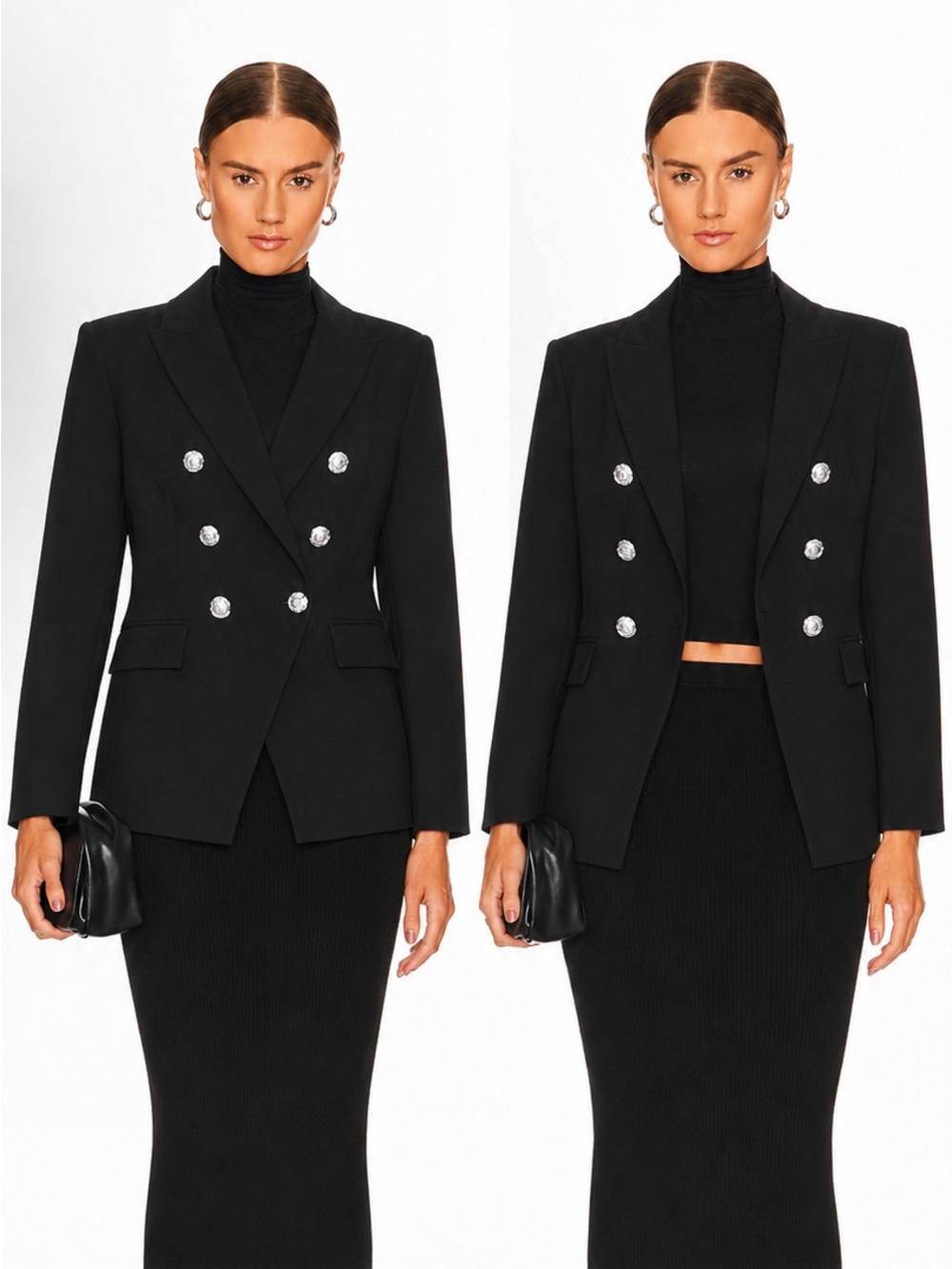Veronica Beard Miller Dickey Blazer Black with Silver Buttons Double Breasted 16